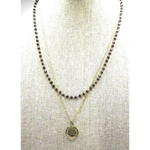 Dainty Gold Tone and Glass Purple Tiny Beads Two Strand Layered‎ Necklace